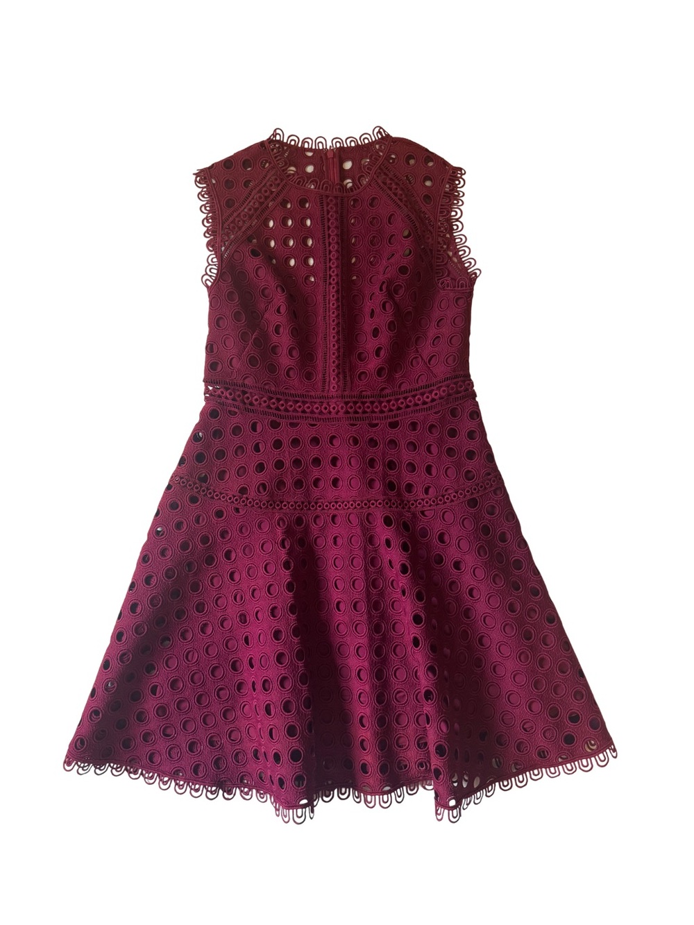 Lela Rose Burgundy Eyelet Sleeveless Midi Dress